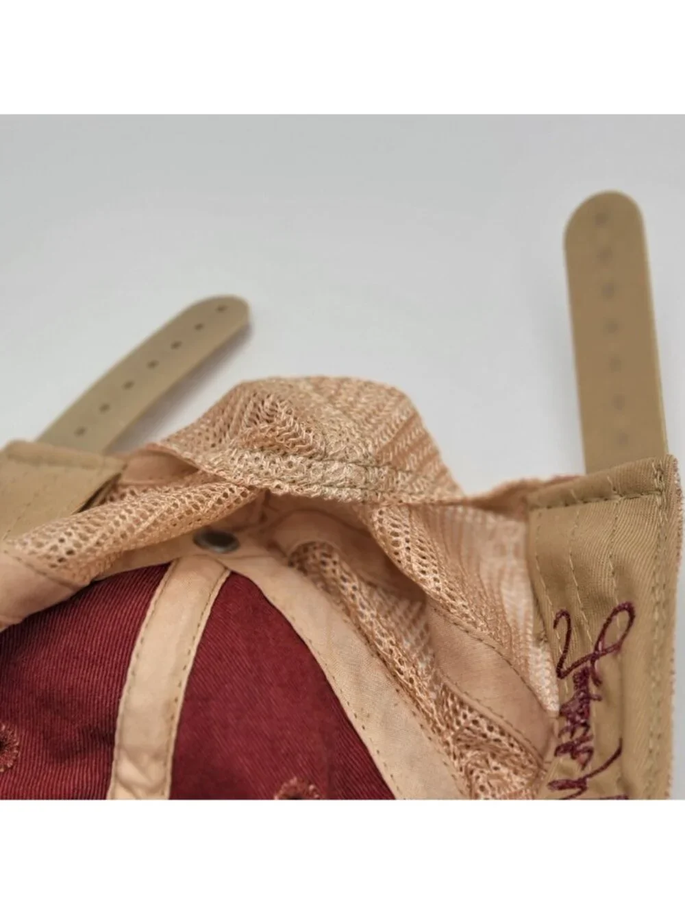 Judith March Distressed Burgundy Trucker Hat With Embroidered Floral Deer Patch